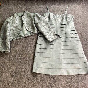 Jessica Howard Dress Jacket Set 12P Blue Tiered Strap Beaded Formal Wedding‎